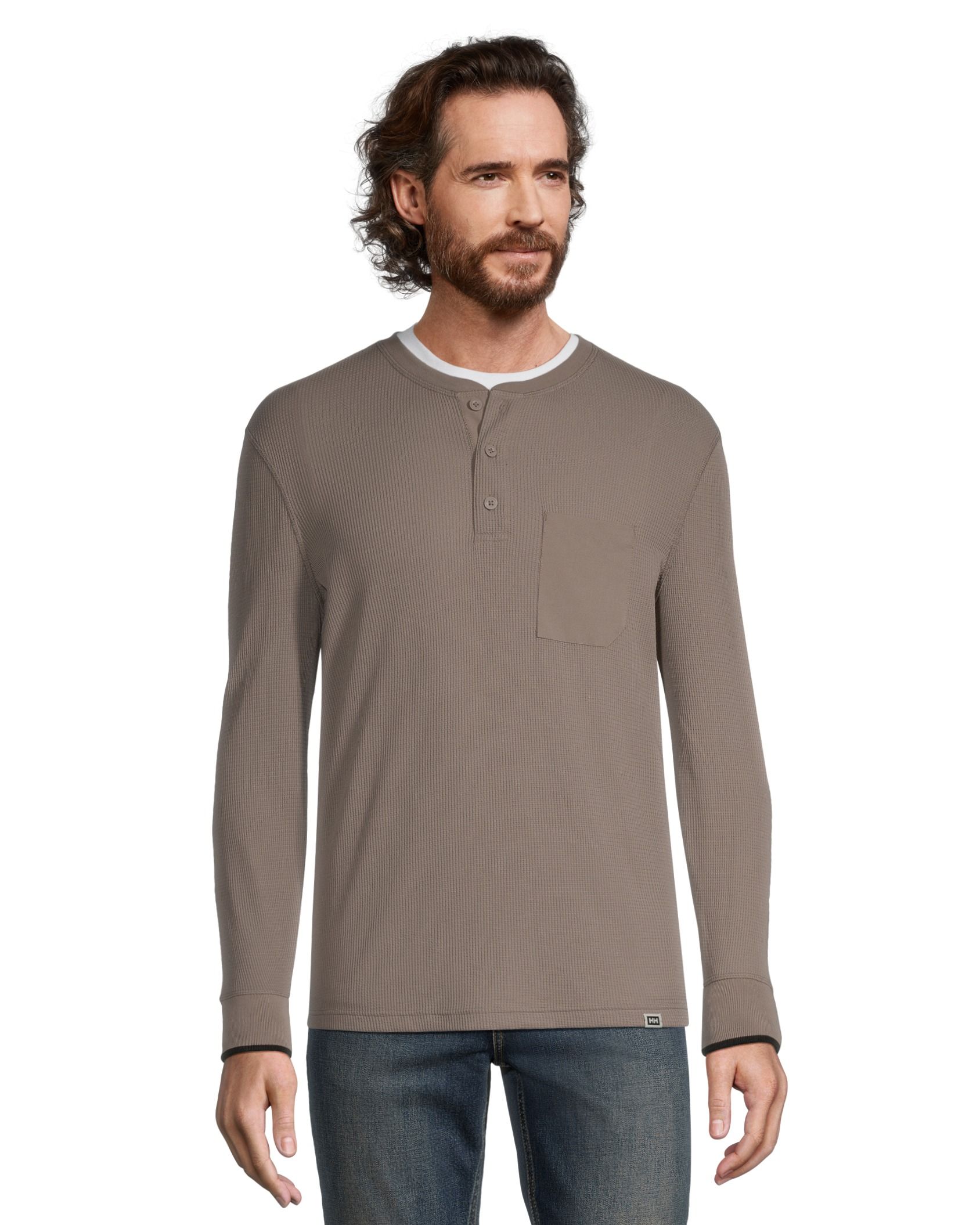 waffle knit raglan henley shirt