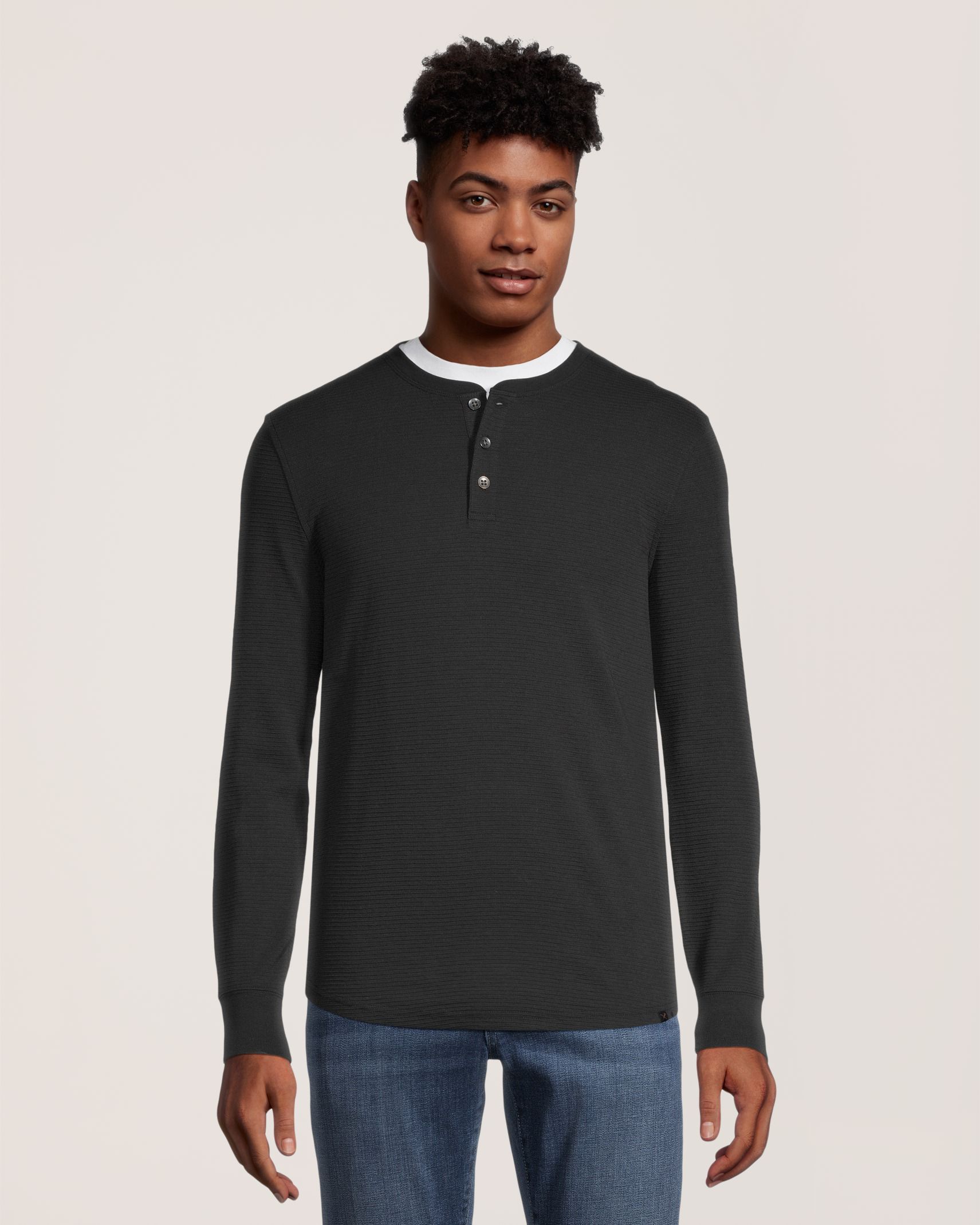 Denver Hayes Men's Long Sleeve Modern Fit Ottoman Henley Shirt