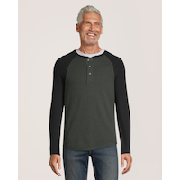 Haut Henley en point de brioche et à manches raglan longues pour hommes, Denver Hayes Front_Flat