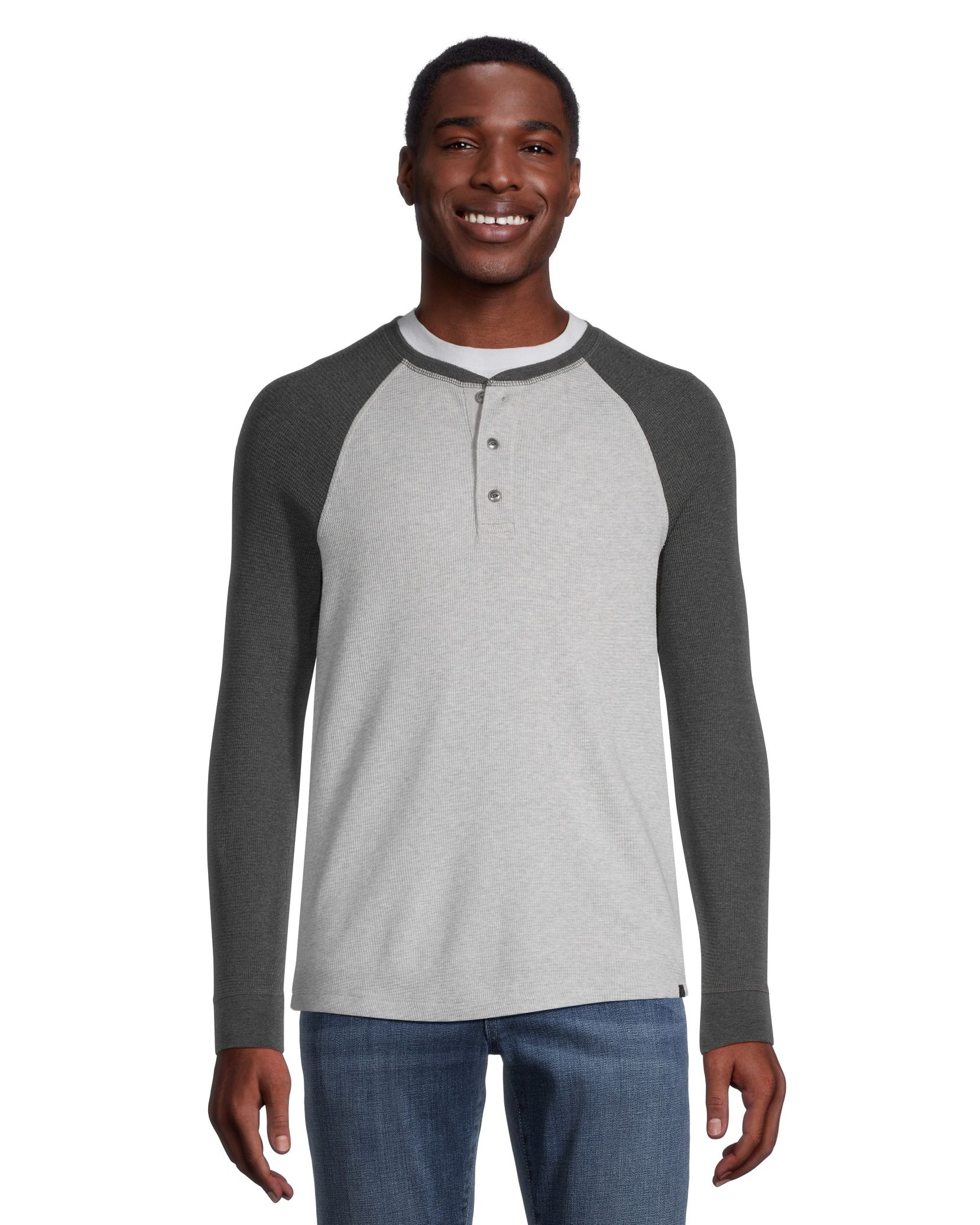waffle knit raglan henley shirt