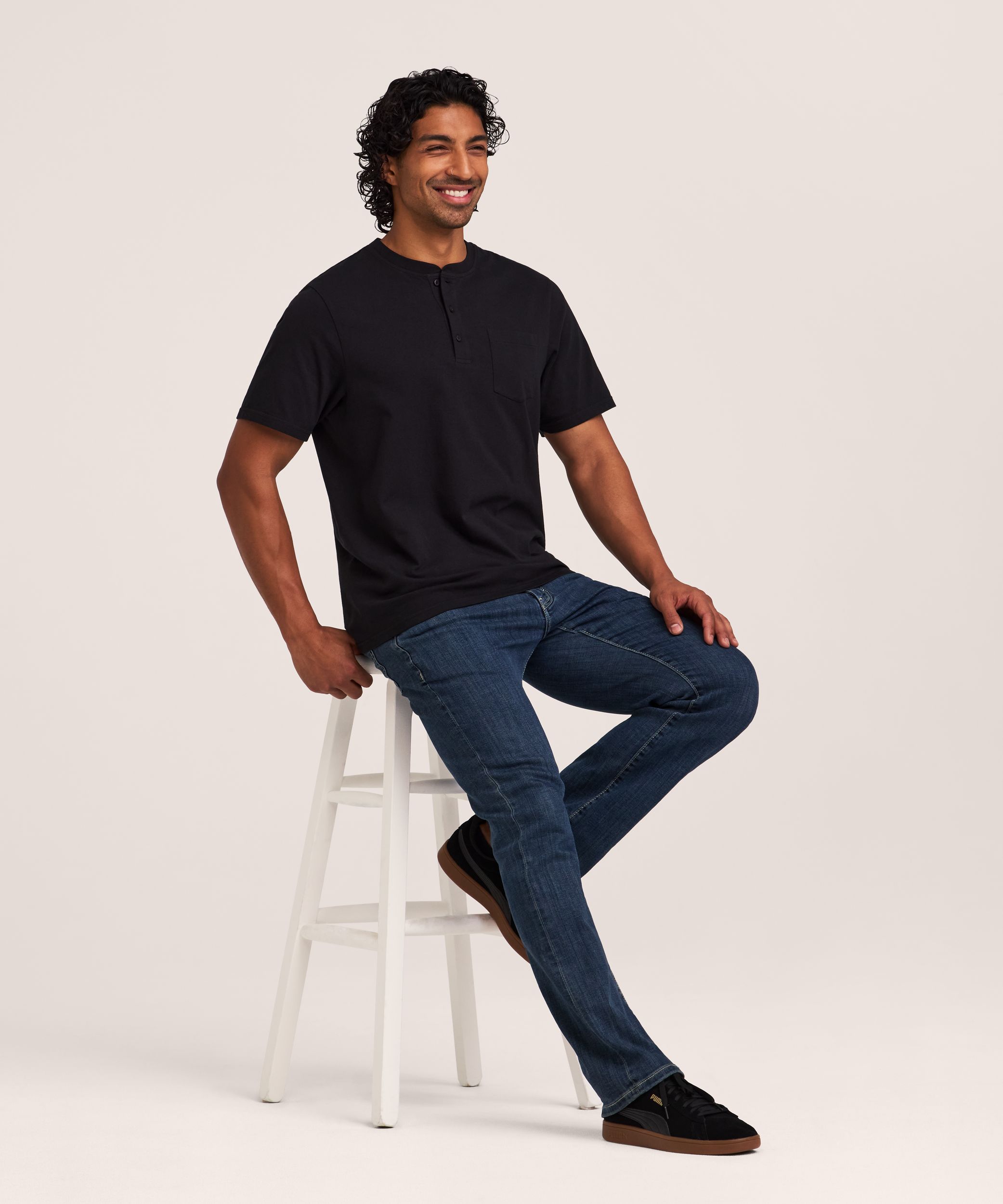 Denver Hayes Men's 50 Wash Short Sleeve Classic Fit Henley Shirt