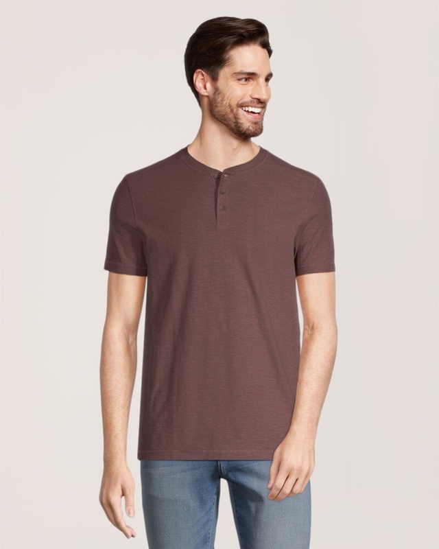 Chemise Henley flammée lavée après confection pour hommes, Denver Hayes