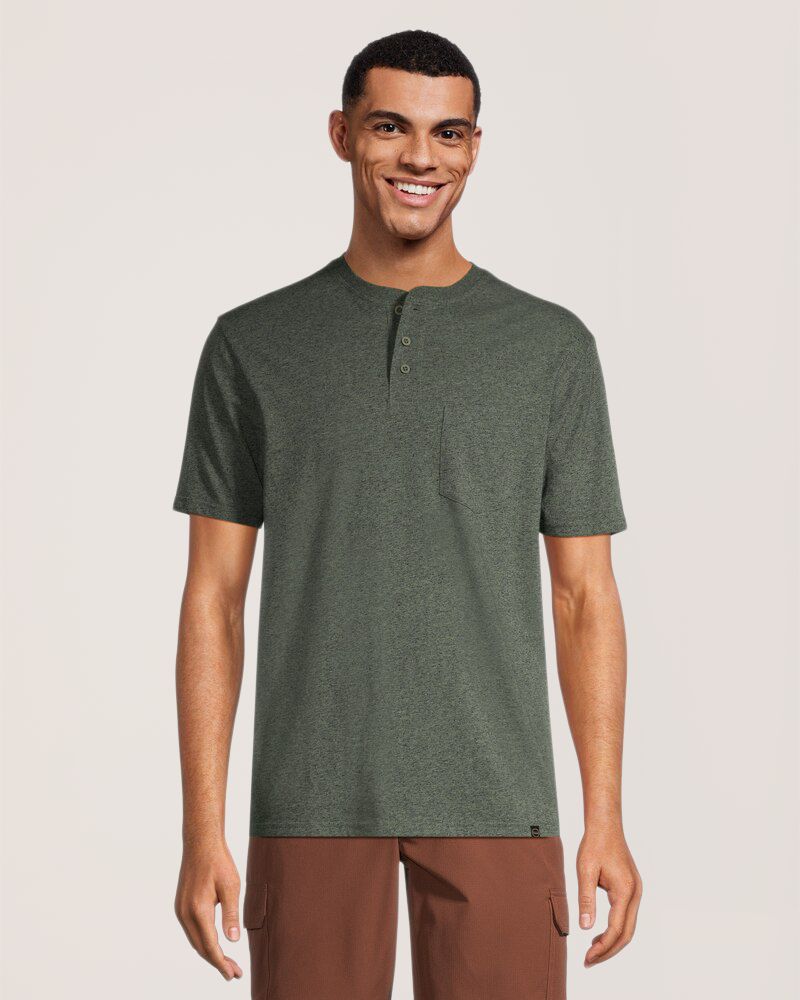 FarWest Men's Snow Yarn Short Sleeve Henley Shirt