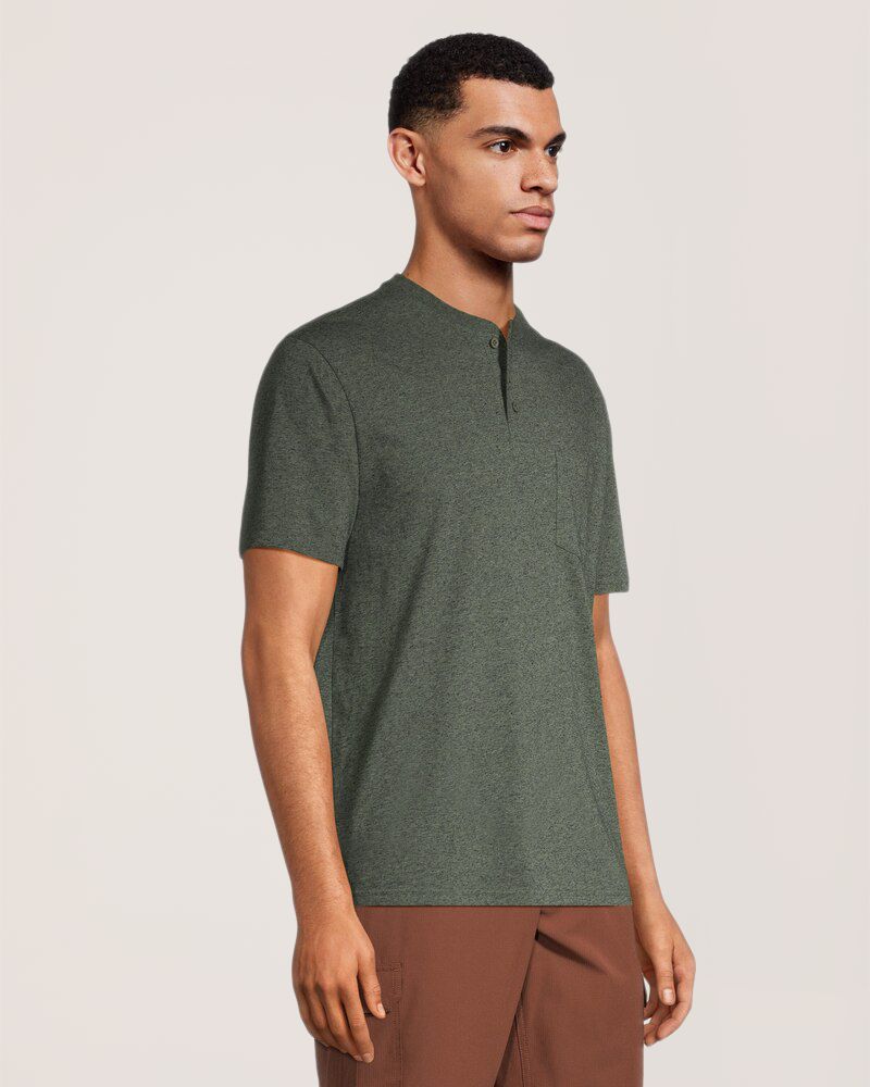 FarWest Men's Snow Yarn Short Sleeve Henley Shirt