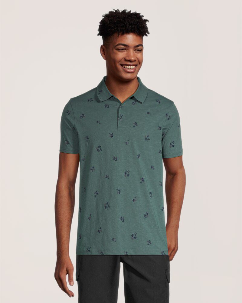 Polo texturé flammé à imprimé intégral pour hommes, FarWest