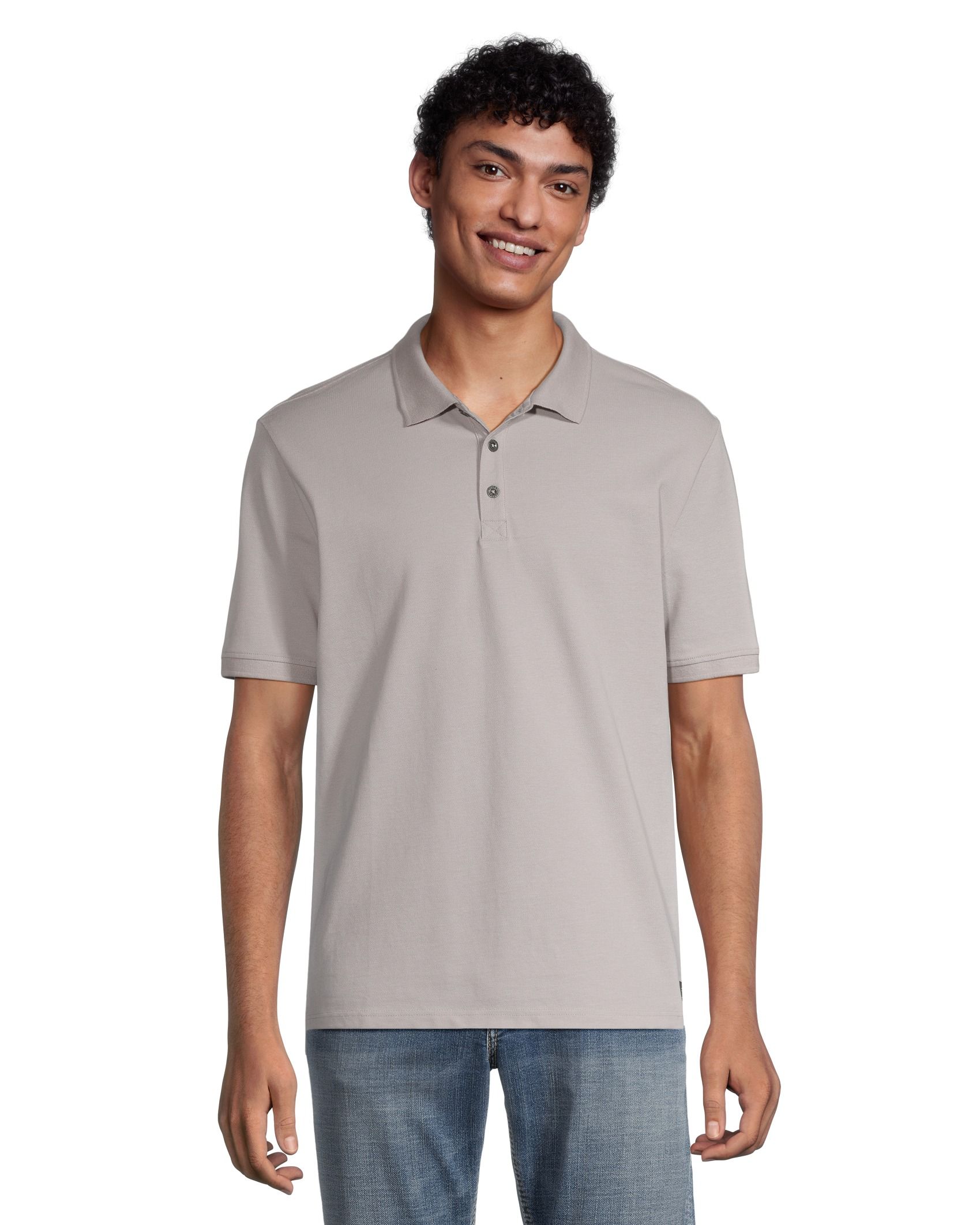 Polo boutonné en coton flammé de coupe régulière pour hommes, Silver