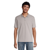 Polo boutonné en coton flammé de coupe régulière pour hommes, Silver Front_Flat