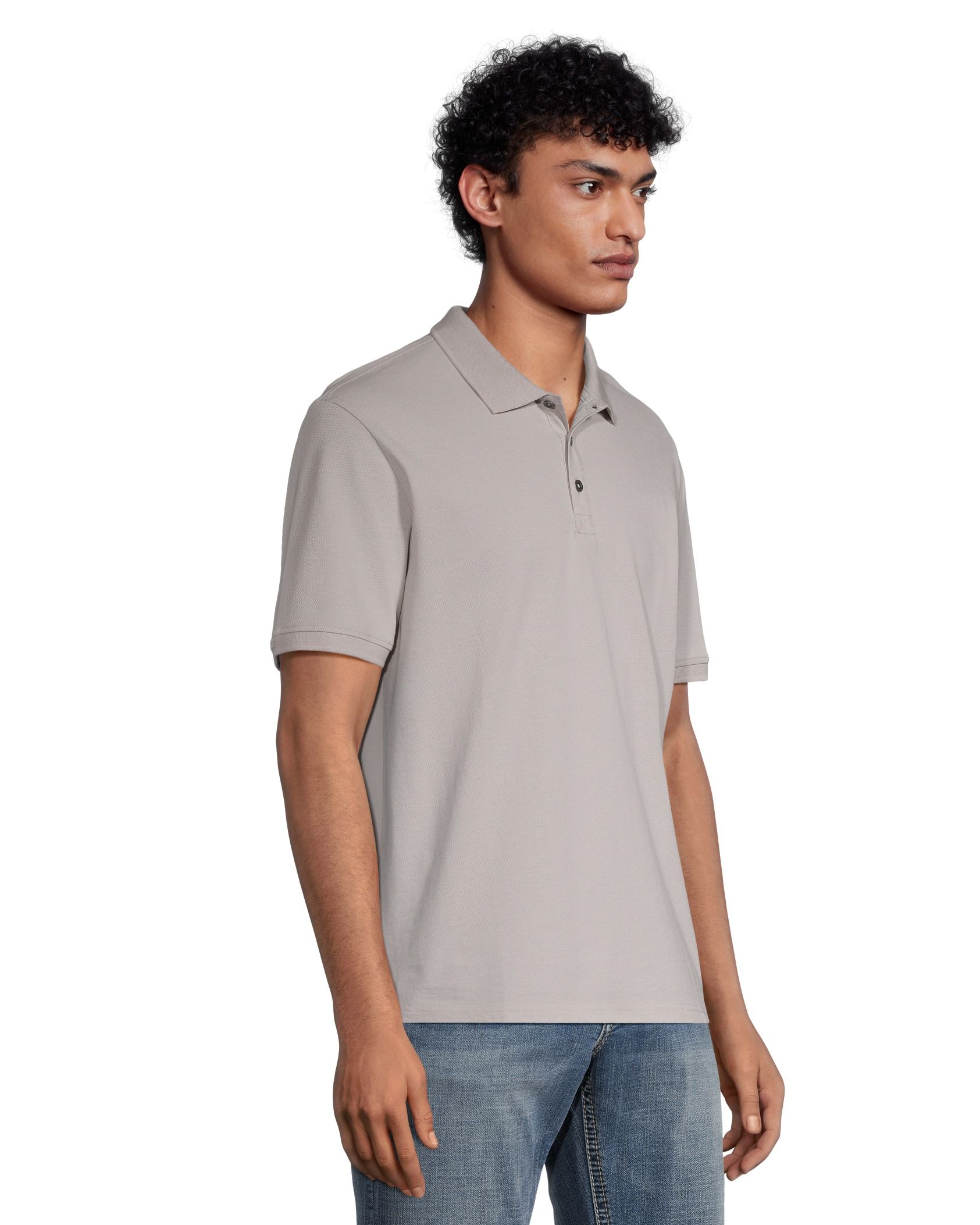 Polo boutonné en coton flammé de coupe régulière pour hommes, Silver