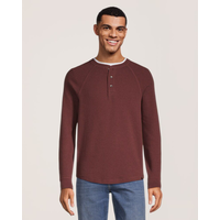 Denver Hayes Men's Waffle Raglan Long Sleeve Henley Shirt Front_Flat