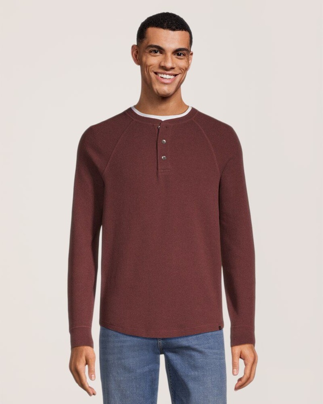 Chemise en point de brioche à manches longues raglan pour hommes, Henley, Denver Hayes