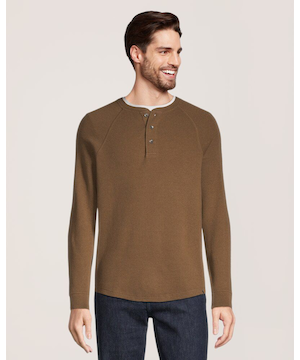 Denver Hayes Men's Waffle Raglan Long Sleeve Henley Shirt