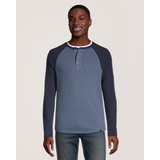 Chemise en point de brioche à manches longues raglan pour hommes, Henley, Denver Hayes Front_Flat