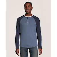 Denver Hayes Men's Waffle Raglan Long Sleeve Henley Shirt Front_Flat