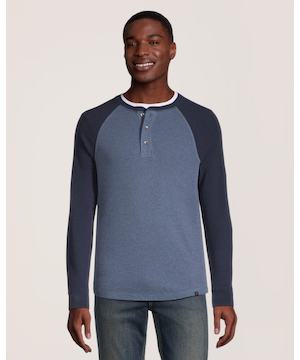 Chemise en point de brioche à manches longues raglan pour hommes, Henley, Denver Hayes