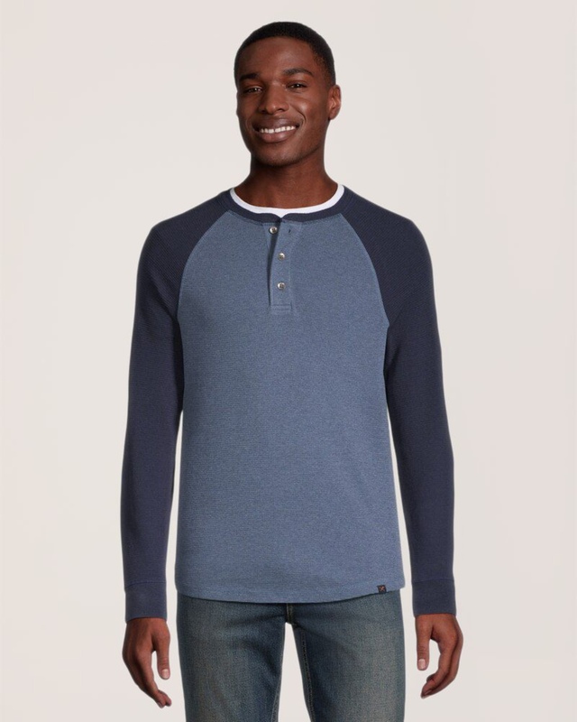 Chemise en point de brioche à manches longues raglan pour hommes, Henley, Denver Hayes