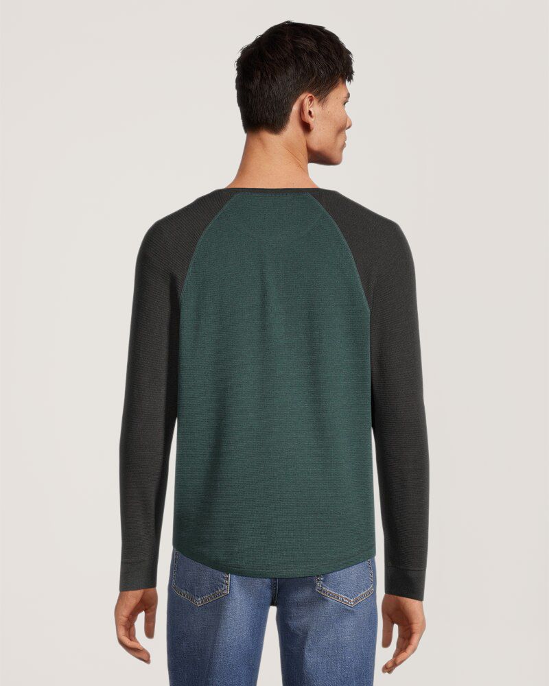 Chemise en point de brioche à manches longues raglan pour hommes, Henley, Denver Hayes