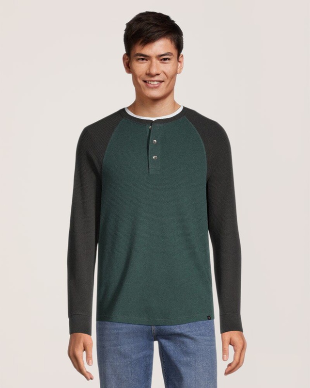 Chemise en point de brioche à manches longues raglan pour hommes, Henley, Denver Hayes