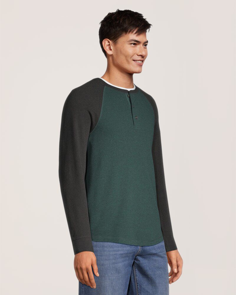 Denver Hayes Men's Waffle Raglan Long Sleeve Henley Shirt