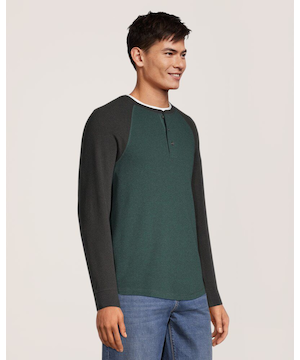 Chemise en point de brioche à manches longues raglan pour hommes, Henley, Denver Hayes