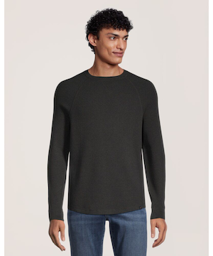 Chemise en point de brioche à manches longues raglan et à encolure ras du cou pour hommes, Denver Hayes