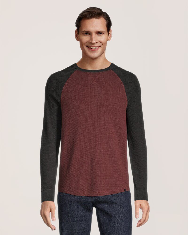 Chemise en point de brioche à manches longues raglan et à encolure ras du cou pour hommes, Denver Hayes