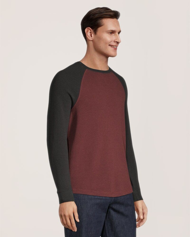 Chemise en point de brioche à manches longues raglan et à encolure ras du cou pour hommes, Denver Hayes