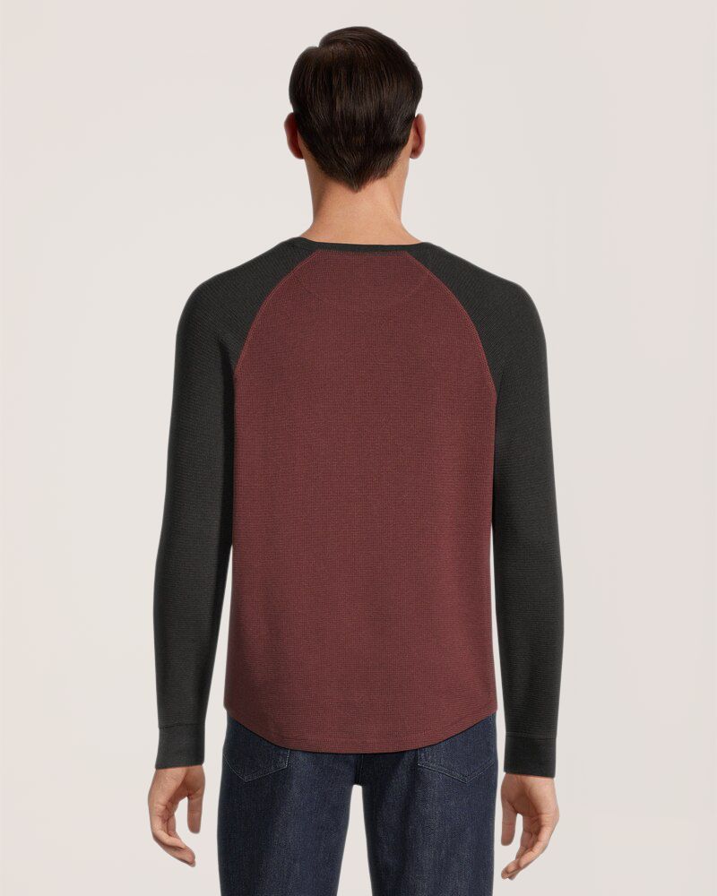 Chemise en point de brioche à manches longues raglan et à encolure ras du cou pour hommes, Denver Hayes
