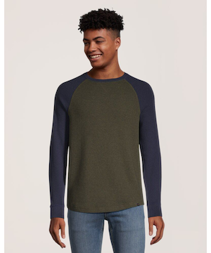 Denver Hayes Men's Waffle Raglan Long Sleeve Crewneck Shirt