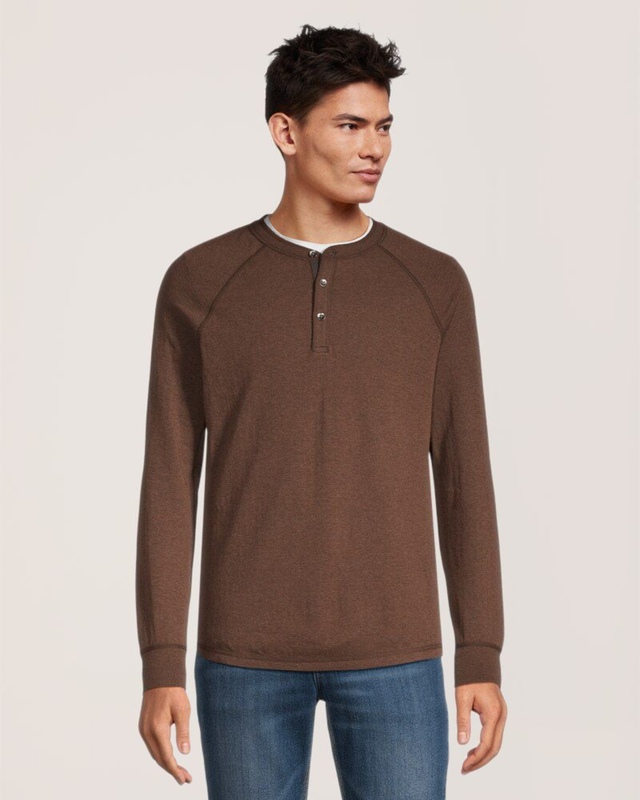 WindRiver Men's Double Layer Long Sleeve Henley Shirt