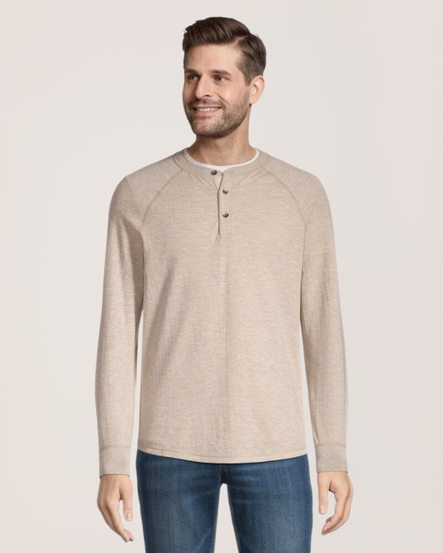 WindRiver Men's Double Layer Long Sleeve Henley Shirt