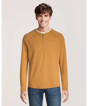 WindRiver Men's Double Layer Long Sleeve Henley Shirt