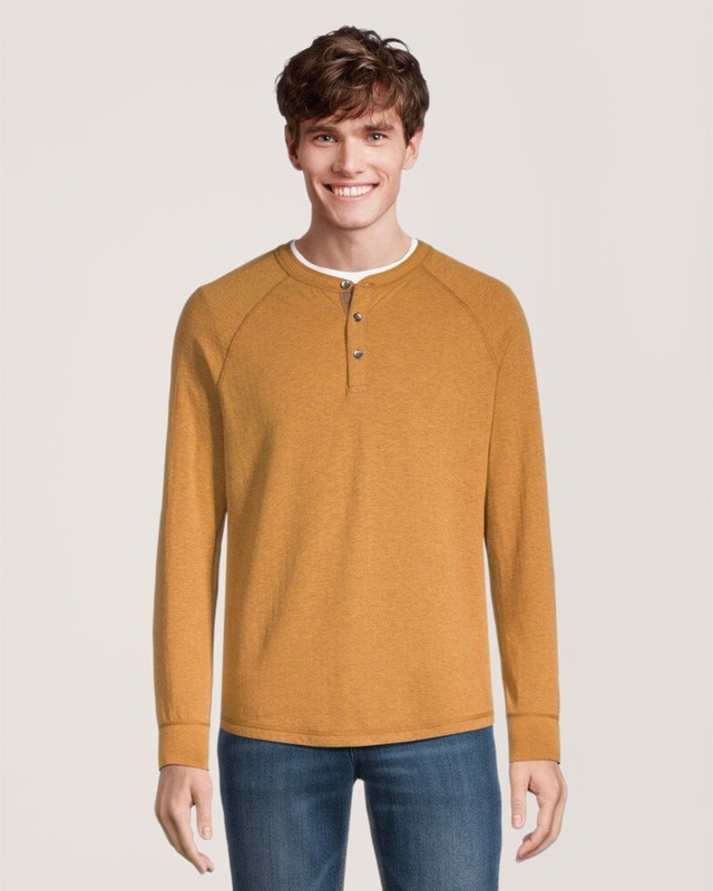 Chemise Henley double couche à manches longues pour hommes, WindRiver