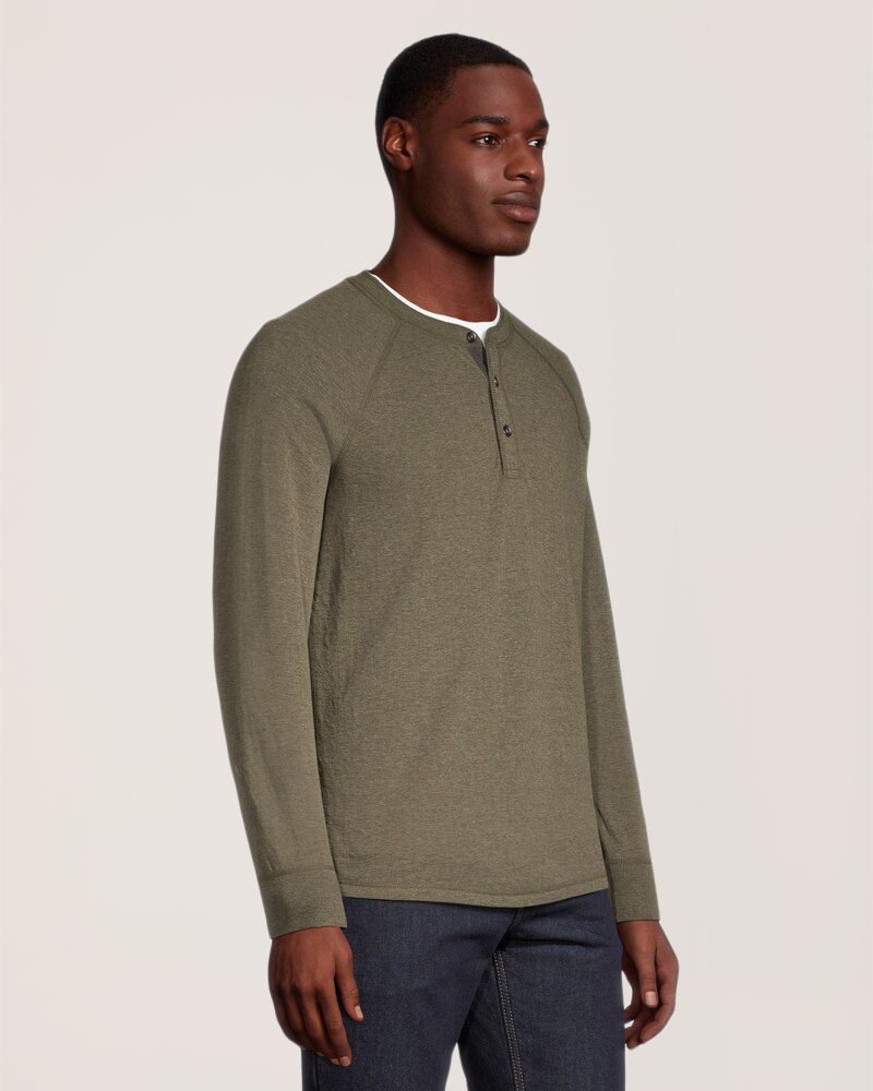 WindRiver Men's Double Layer Long Sleeve Henley Shirt