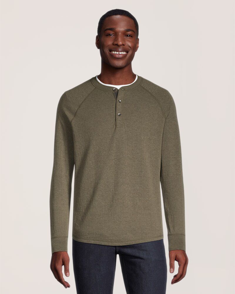 WindRiver Men's Double Layer Long Sleeve Henley Shirt