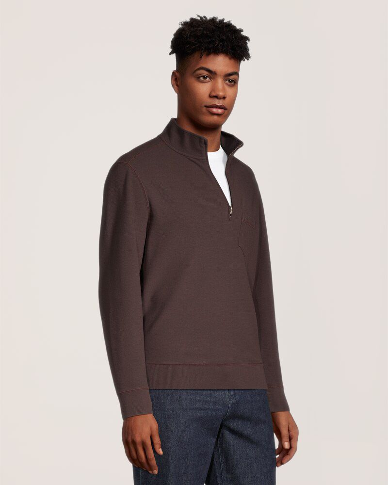 Chandail en tissu côtelé à col cheminée et à manches longues avec glissière 1/4 pour hommes, Denver Hayes