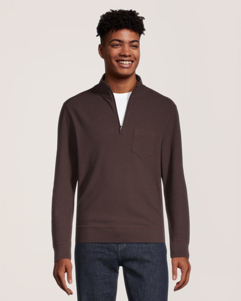 Chandail en tissu côtelé à col cheminée et à manches longues avec glissière 1/4 pour hommes, Denver Hayes