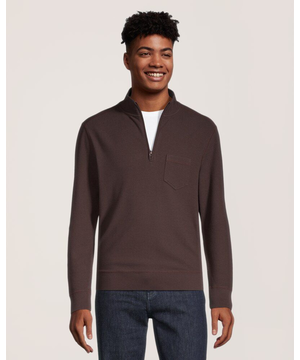 Chandail en tissu côtelé à col cheminée et à manches longues avec glissière 1/4 pour hommes, Denver Hayes