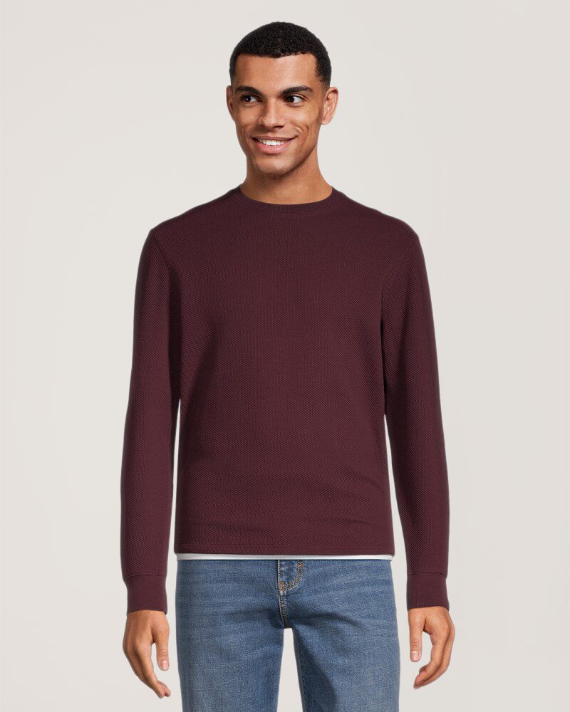 T-shirt à manches longues et col ras du cou texturé pour hommes, Denver Hayes