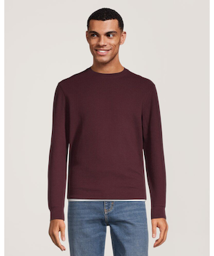 T-shirt à manches longues et col ras du cou texturé pour hommes, Denver Hayes