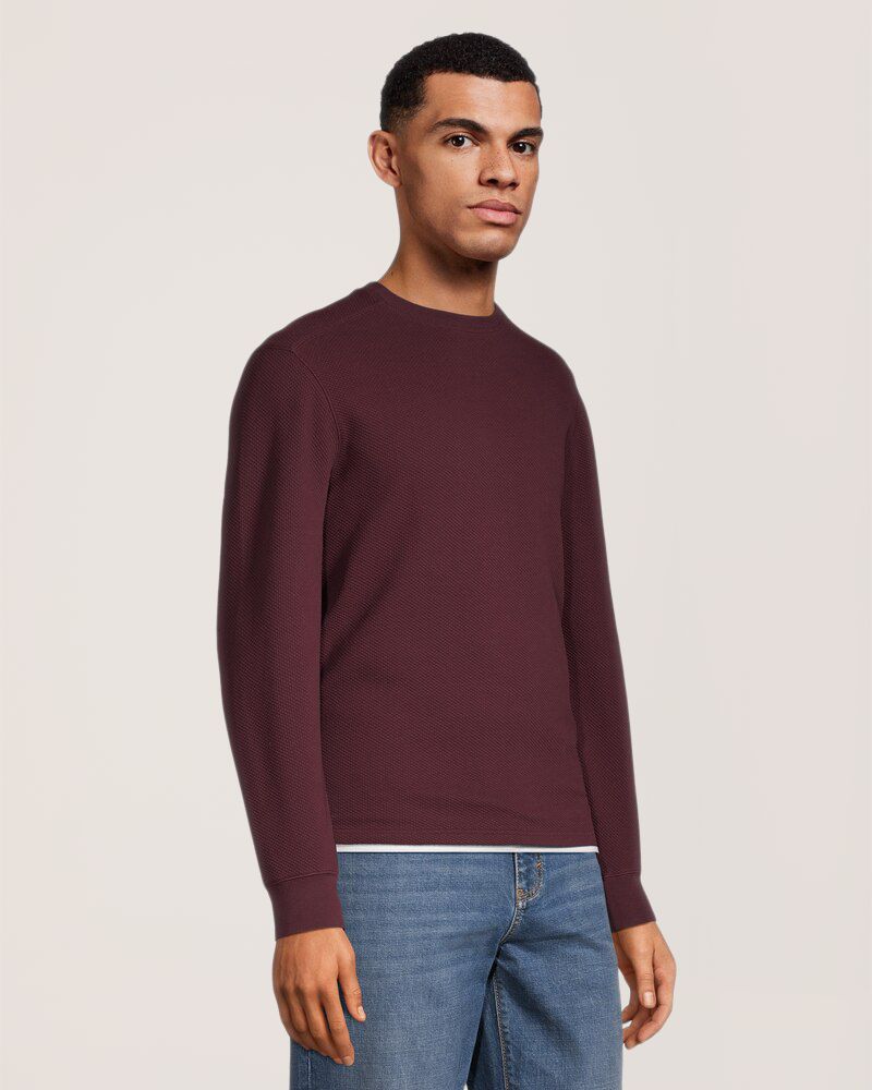 T-shirt à manches longues et col ras du cou texturé pour hommes, Denver Hayes