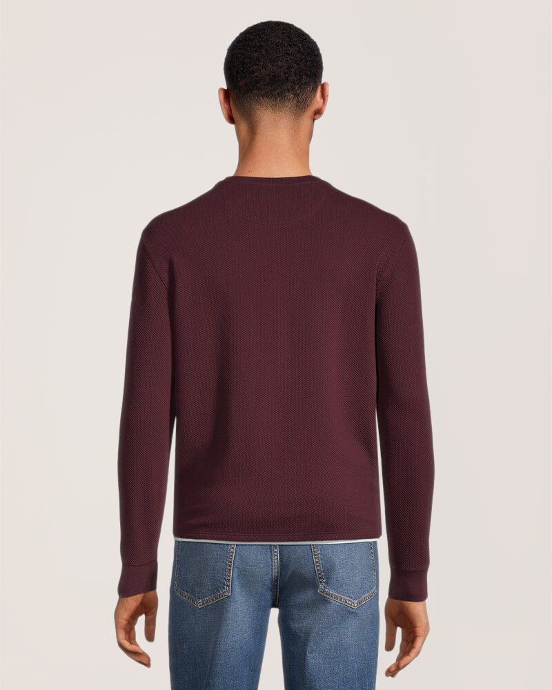 T-shirt à manches longues et col ras du cou texturé pour hommes, Denver Hayes