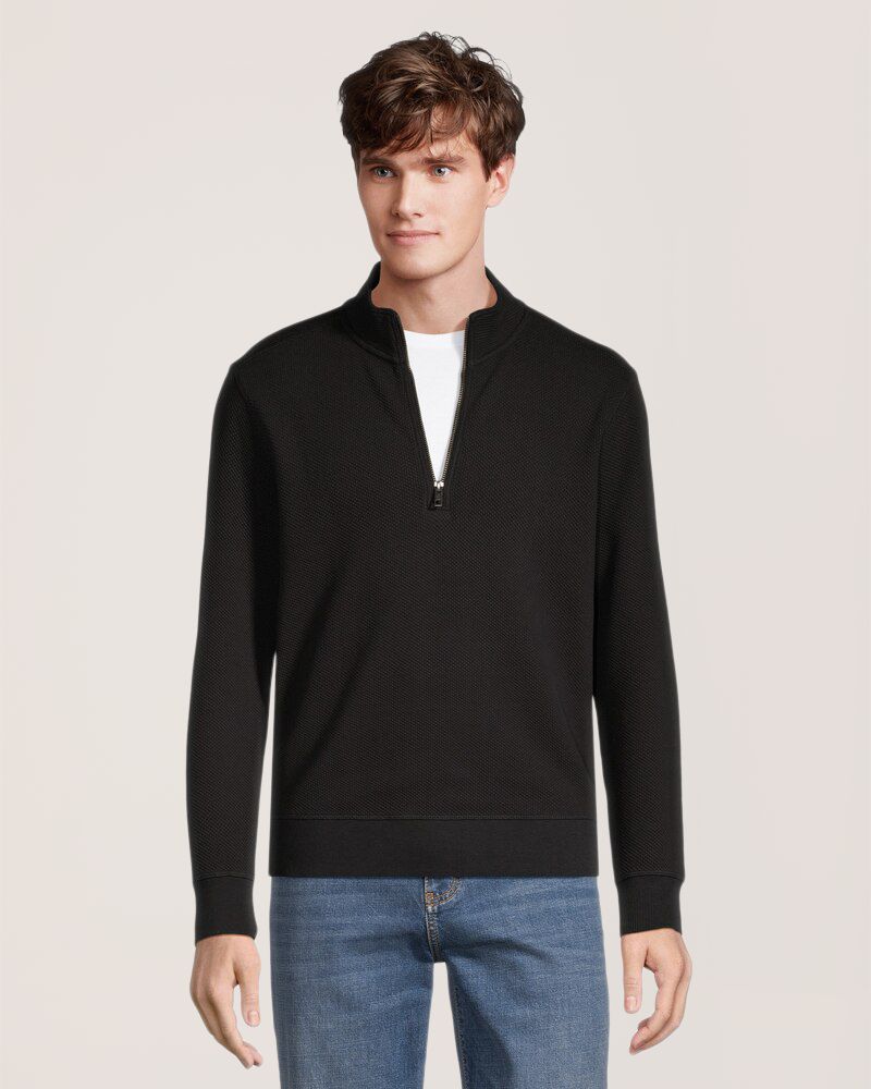 Chemise texturée à manches longues, glissière 1/4 et col cheminée pour hommes, Denver Hayes