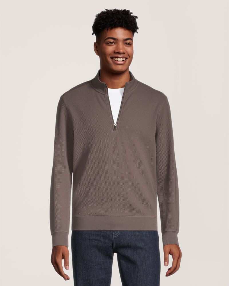 Chemise texturée à manches longues, glissière 1/4 et col cheminée pour hommes, Denver Hayes