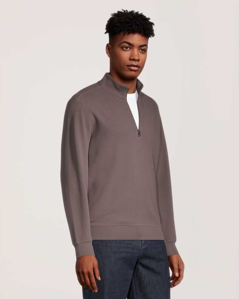 Chemise texturée à manches longues, glissière 1/4 et col cheminée pour hommes, Denver Hayes