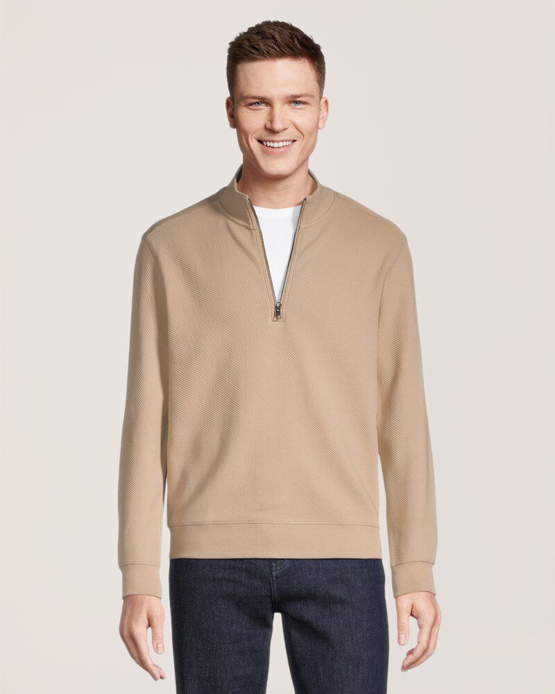 Chemise texturée à manches longues, glissière 1/4 et col cheminée pour hommes, Denver Hayes