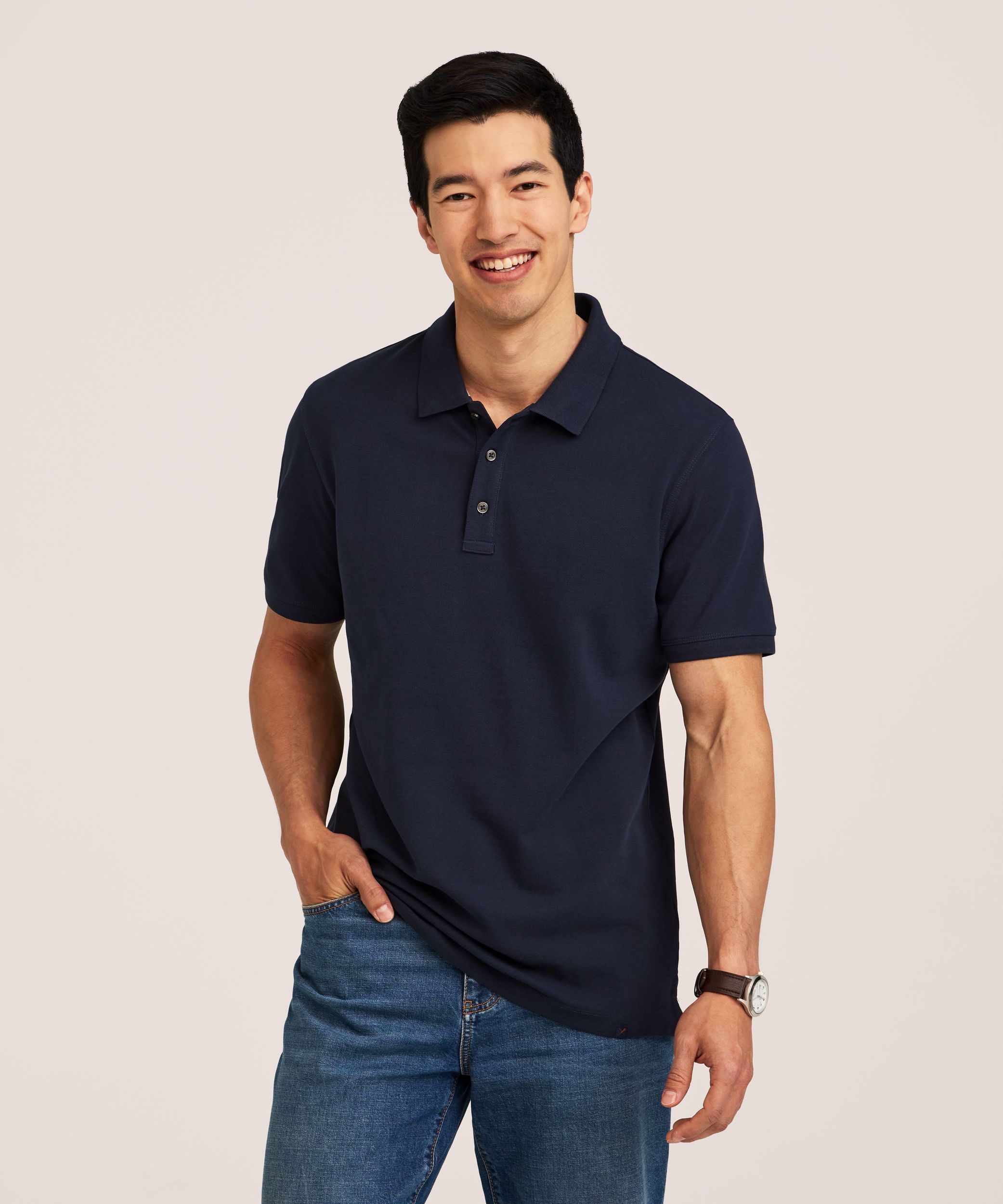 Denver Hayes Men's 50 Wash Stretch Pique Polo Shirt