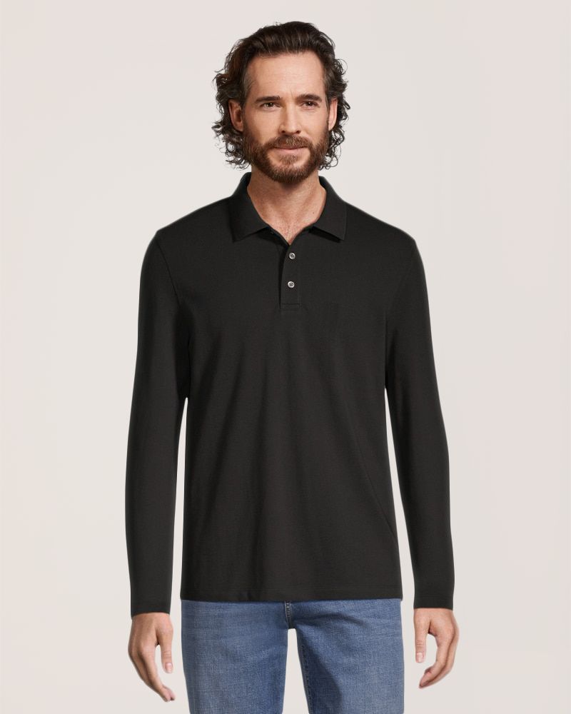 Polo piqué extensible 50&nbsp;lavages à manches longues pour hommes, Denver Hayes