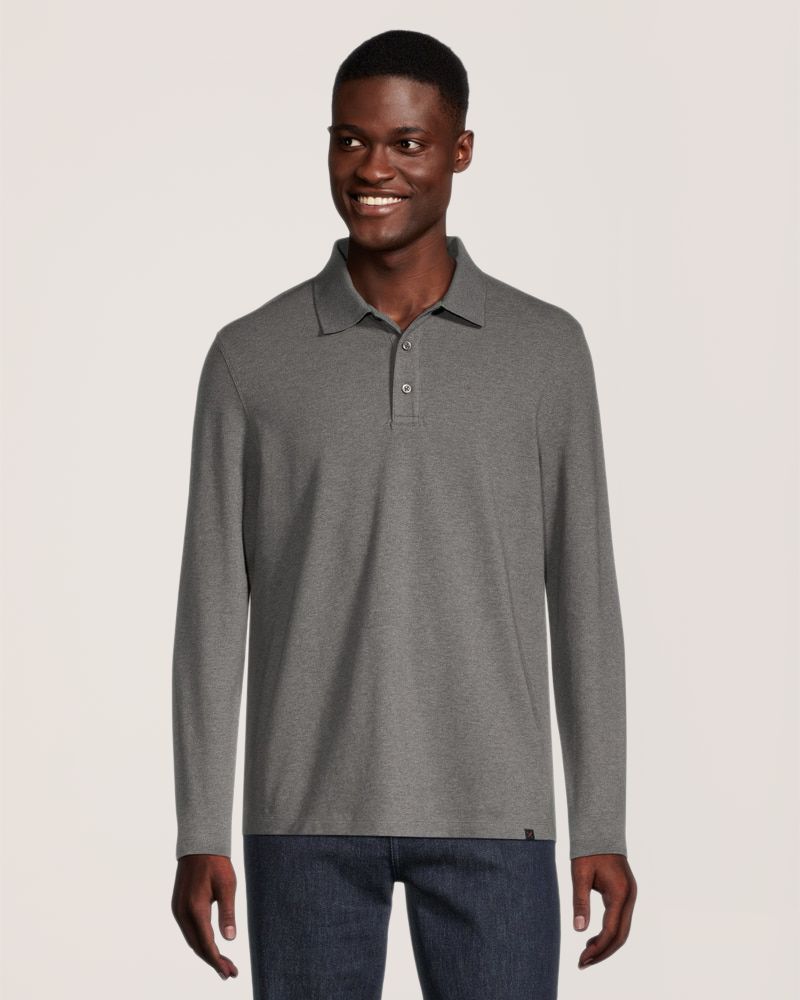 Denver Hayes Men's 50 Wash Stretch Pique Long Sleeve Polo Shirt