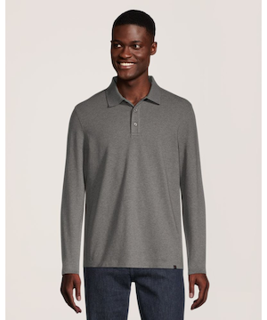 Denver Hayes Men's 50 Wash Stretch Pique Long Sleeve Polo Shirt