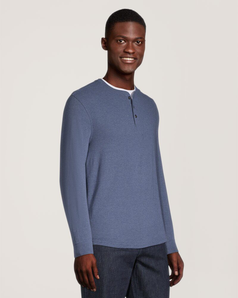 Chemise en tricot ottoman et à manches longues pour hommes, Henley, Denver Hayes